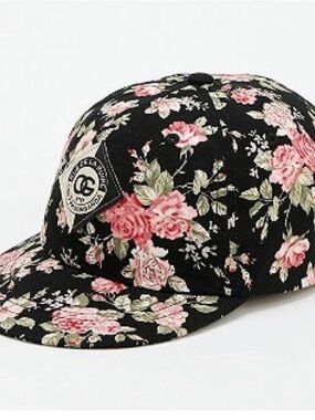 Floral Black Baseball Cap with Pink Rose Print
